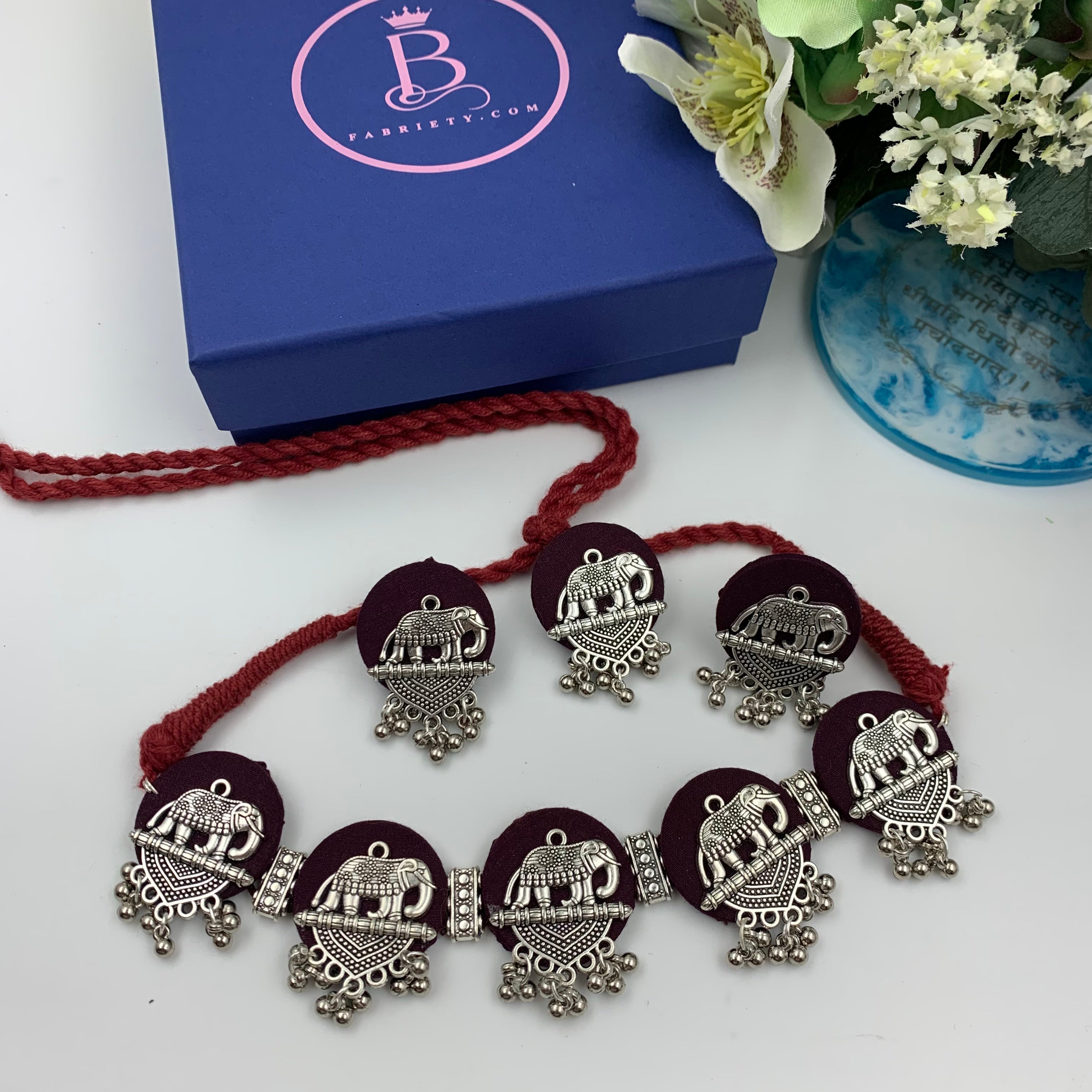 Handmade Fabric Elephant necklace set